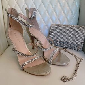 Kelly & Katie Open Toe Golden Embellished Rhinestone Stiletto Heels